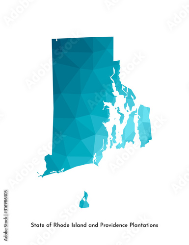 Vector isolated illustration icon with simplified blue map's silhouette of State of Rhode Island and Providence Plantations (USA). Polygonal geometric style. White background