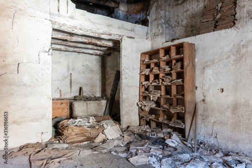Old papers in an old abandoned house