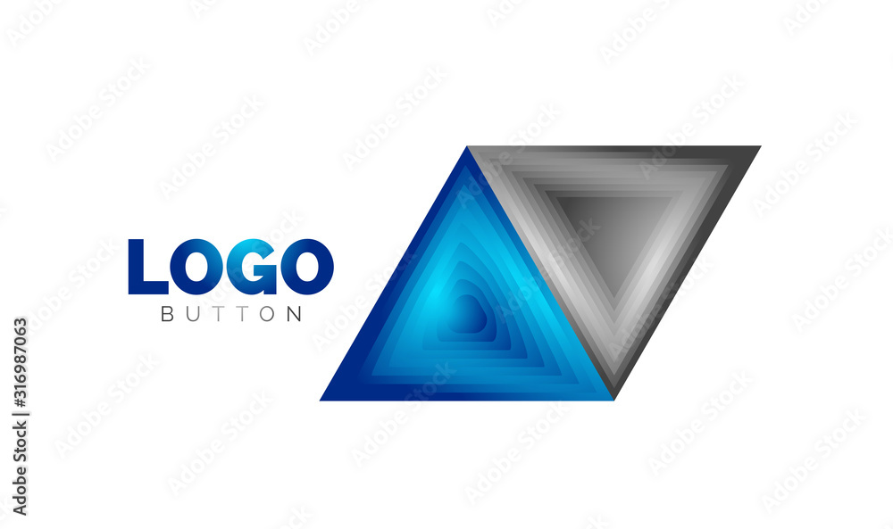 Triangle icon geometric logo template. Minimal geometrical design, 3d geometric bold symbol in relief style with color blend steps effect. Vector Illustration For Button, Banner, Background Triangle icon geometric logo template. Minimal geometrical design, 3d geometric bold symbol in relief style with color blend steps effect. Vector Illustration For Button, Banner, Background
