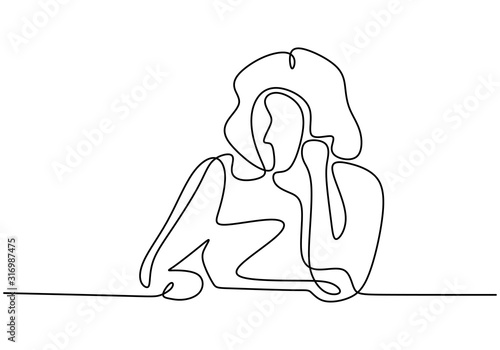 Sad girl one line drawing m...