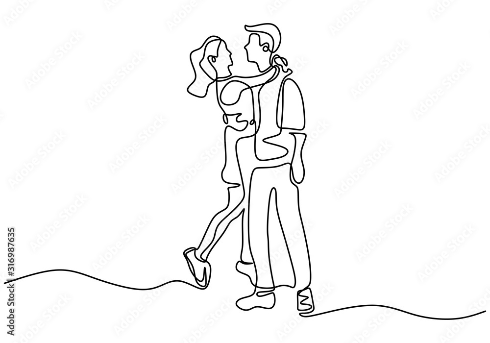 Drawing a continuous line of romantic couple Vector Image