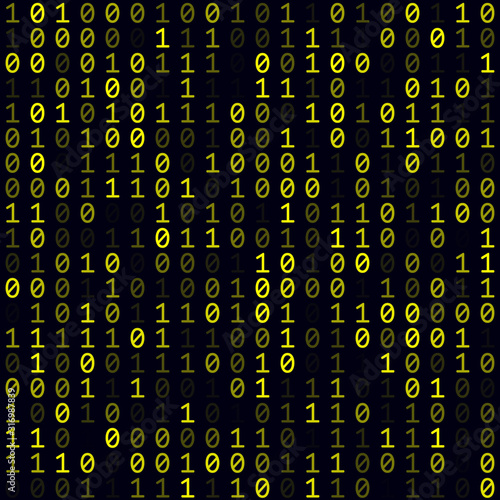 Matrix background. Yellow filled binary background. Small sized seamless pattern. Charming vector illustration.