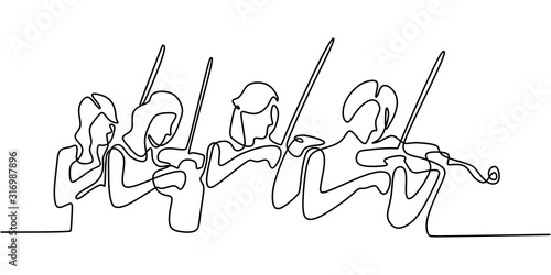 Classical music one line drawing. Vector minimalism illustration with violini...