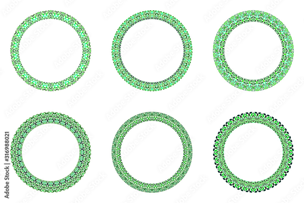 Geometrical abstract gravel mosaic frame set - circular vector elements Geometrical abstract gravel mosaic frame set - circular vector elements