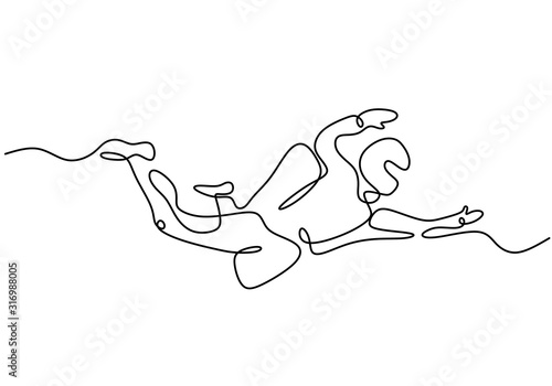 Skydiving one line drawing. Extreme sport people theme. Vector illustration sketch hand drawn minimalism.