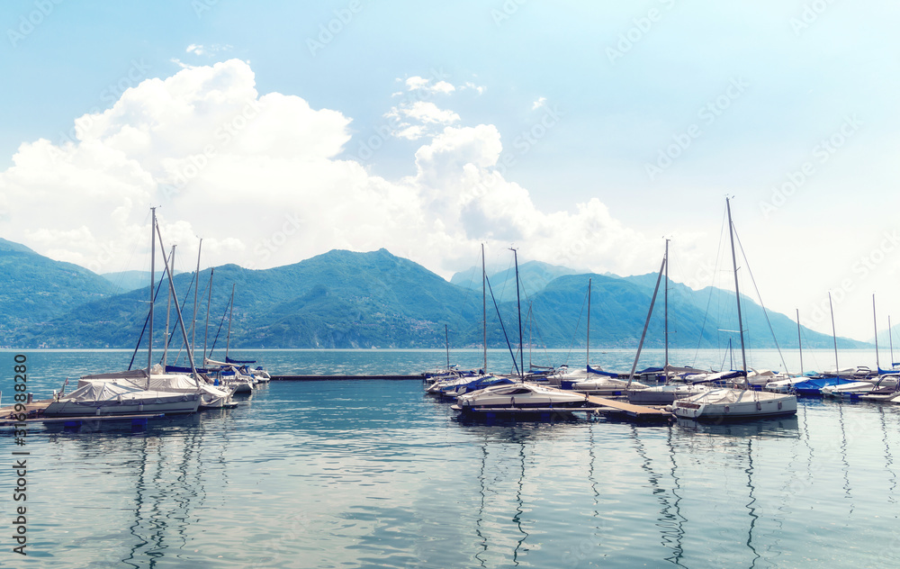 Berth with yachts on beautiful Lake Como, Italy