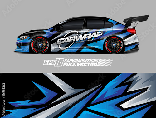 Rally car wrap decal design. Abstract stripe racing background designs for wrap cargo van, race car, pickup truck, adventure vehicle. Eps 10