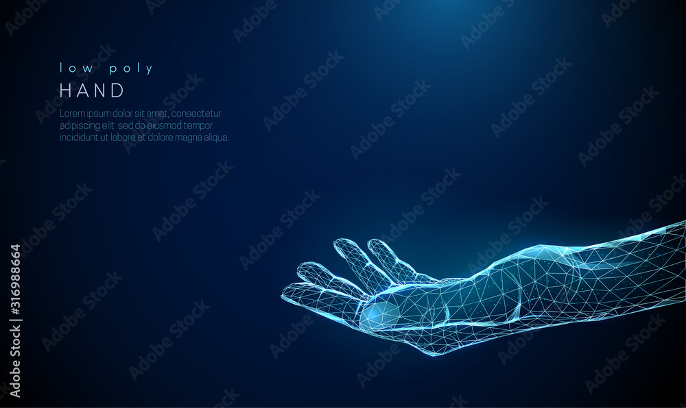 Abstract giving hand. Low poly style design. - obrazy, fototapety, plakaty 