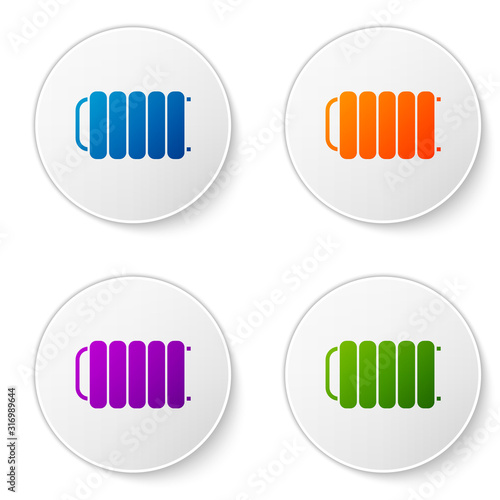 Color Heating radiator icon isolated on white background. Set icons in circle buttons. Vector Illustration