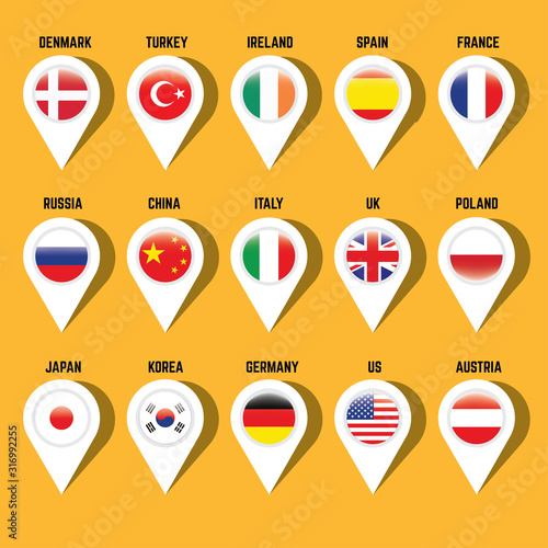 vector world flag and map pins