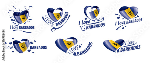 National flag of the Barbados in the shape of a heart and the inscription I love Barbados. Vector illustration