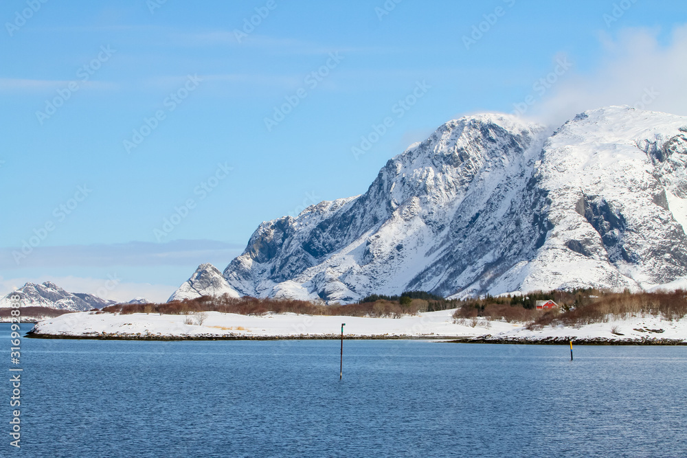 Snow covered mountains in Brønnøy municipality, here Mosfjellet