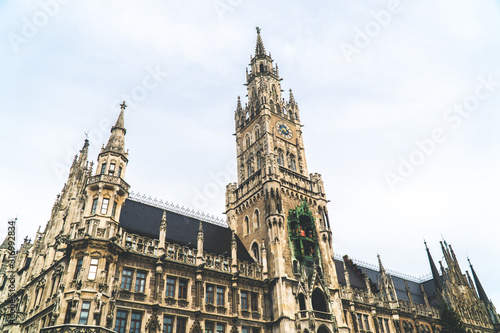 Φωτογραφία The New Town Hall, Neues Rathaus on Marienplatz main square, city government building with a tower clock