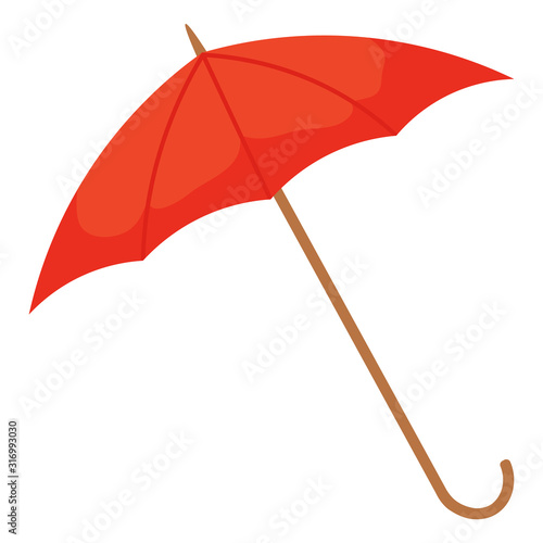 Umbrella accessory protecting from bad weather conditions. Isolated icon of water resistant parasol with handle. Fashionable item for sunshine or rainfalls, downpours or wind. Vector in flat