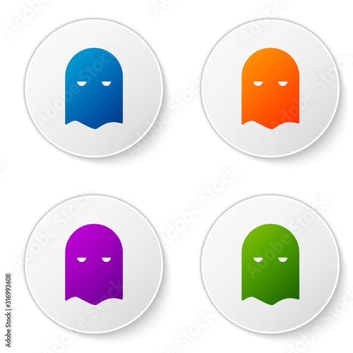Color Executioner mask icon isolated on white background. Hangman, torturer, executor, tormentor, butcher, headsman icon. Set icons in circle buttons. Vector Illustration