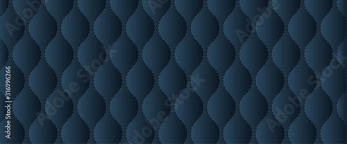 Simple upholstery quilted background. Dark blue leather texture sofa backdrop.