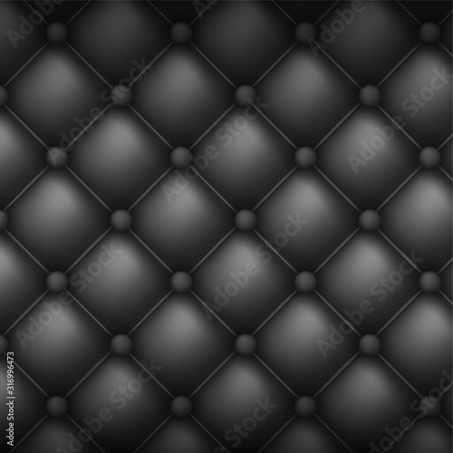 Square decorative upholstery quilted background. Black leather texture sofa backdrop.