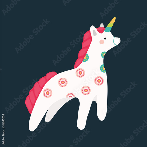 Toy horse unicorn vector illustration. Dymkovo toys style. variations on the theme of ethnic Russian folk art