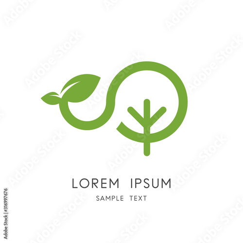 Green sprout logo - tree and shoot with leaves symbol. New life in nature, vegetative reproduction and agriculture, ecology and environment vector icon.