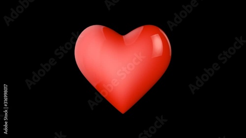 Alpha channel. Red heart (rotation around its axis). Design element. Quick Time, codec: PNG, 16-bit color, highest quality. 3D animation. Smooth gradation of color, without banding effect.