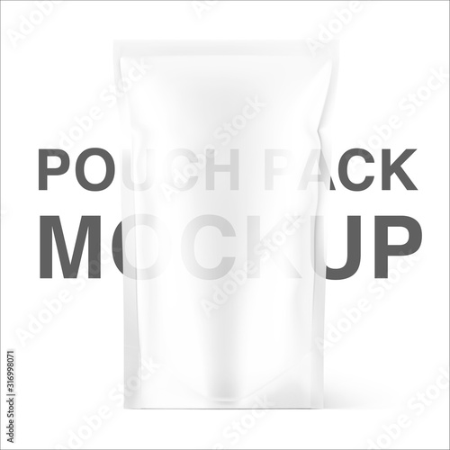 Transparent pouch bag mockup isolated on white background. Vector illustration. Front view. Can be use for template your design, presentation, promo, ad. EPS10.	