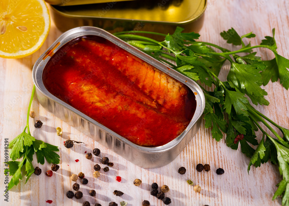Mackerel fillets in tomato sauce Stock Photo Adobe Stock