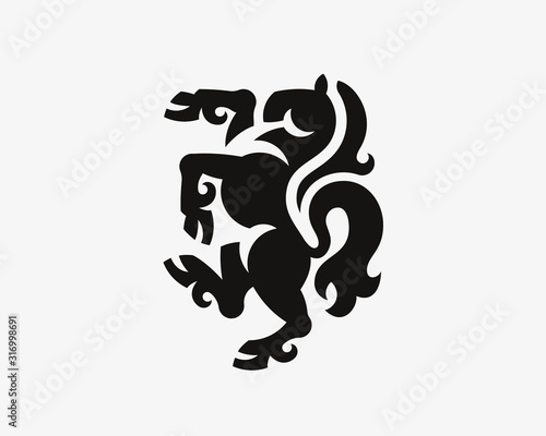 Horse modern heraldic logo. Stallion armorial emblem design editable for your business. Vector illustration.