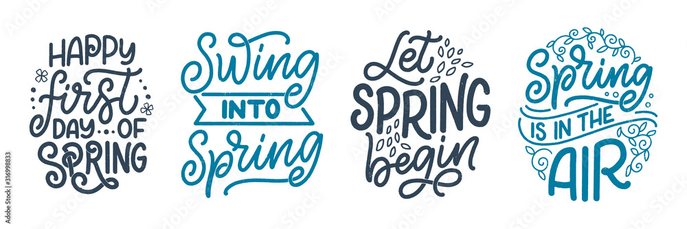 Fototapeta Set with Spring time lettering greeting cards. Fun season slogans. Typography posters or banners for promotion and sale design. Calligraphy prints. Vector