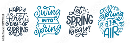Fototapeta Set with Spring time lettering greeting cards. Fun season slogans. Typography posters or banners for promotion and sale design. Calligraphy prints. Vector