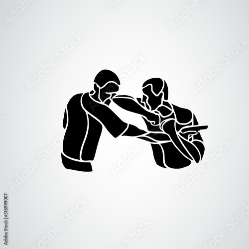 Krav maga silhouettes. Two abstract fighters pictogram