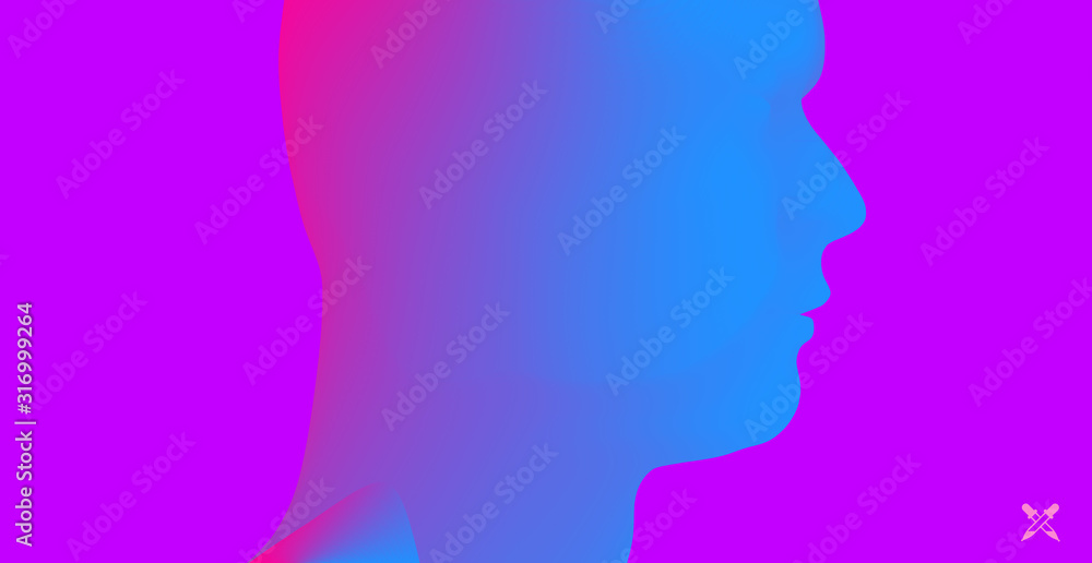 Face side view. Abstract human head silhouette with color gradient. Minimalistic design for business presentations, flyers or posters. 3d vector illustration.