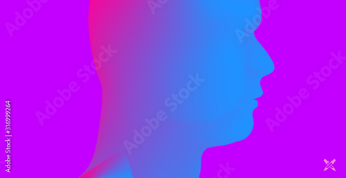 Face side view. Abstract human head silhouette with color gradient. Minimalistic design for business presentations, flyers or posters. 3d vector illustration. © Login