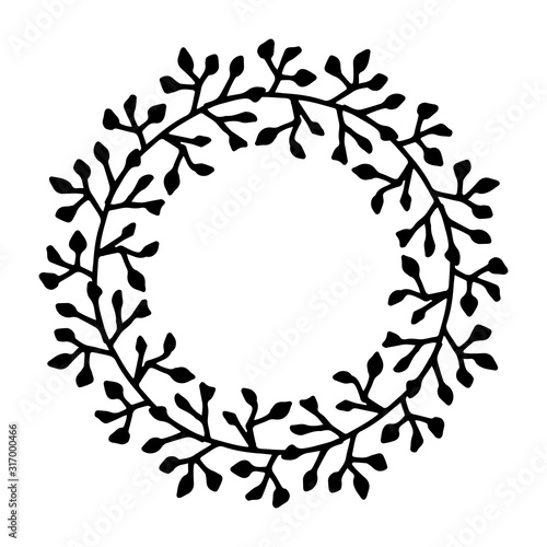 vector illustration of floral frame. Rustic. Hand drawn simple line.