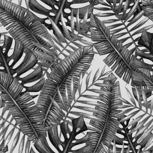 Watercolor tropical palm leaves seamless pattern 