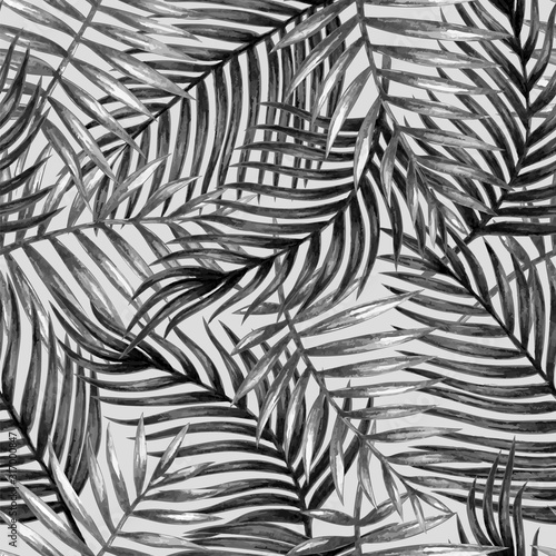 Watercolor tropical palm leaves seamless pattern 