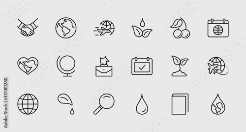 Earth Day Vector Line Icons Set. Editable Stroke. 32x32 Pixel Perfect