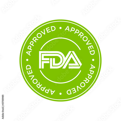FDA Approved (Food and Drug Administration) icon, symbol, label, badge, logo, seal. Green and white. photo
