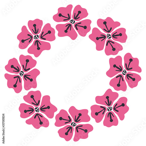 Simple frame of flat or scandinavian style garden flowers. Bright colors
