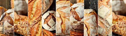 Assortment of bakery products. Wheat, buckwheat, yeast-free bread. Delicious, crispy and beautiful bread. Food collage.