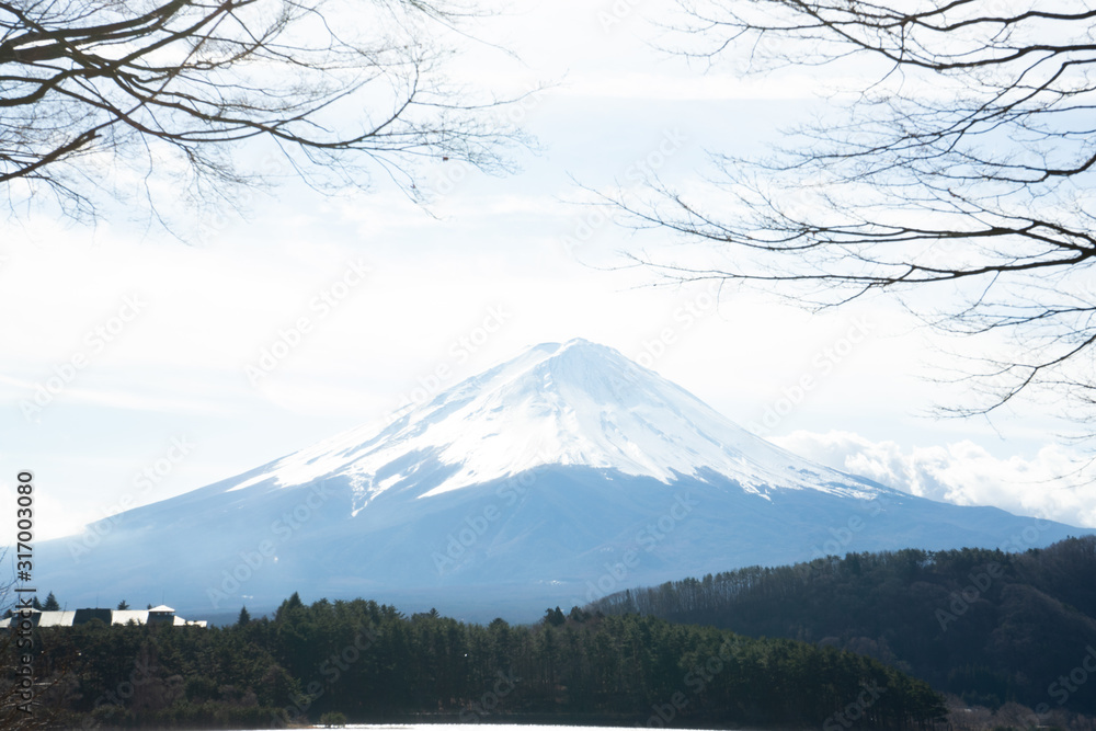 Beautiful scenery of Mount Fuji and lake.