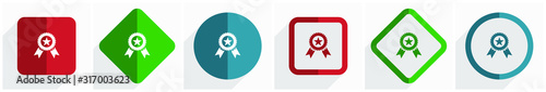 Award icon set, flat design vector illustration in 6 options for webdesign and mobile applications in eps 10