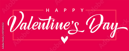Valentine day pink background with heart in frame and elegant typography happy valentine`s day text . Vector illustration for wallpaper, flyers, invitation, posters, brochure, banners