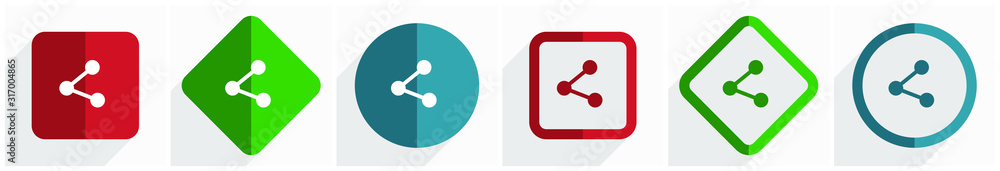 Share . icon set, flat design vector illustration in 6 options for webdesign and mobile applications in eps 10 Share . icon set, flat design vector illustration in 6 options for webdesign and mobile applications in eps 10