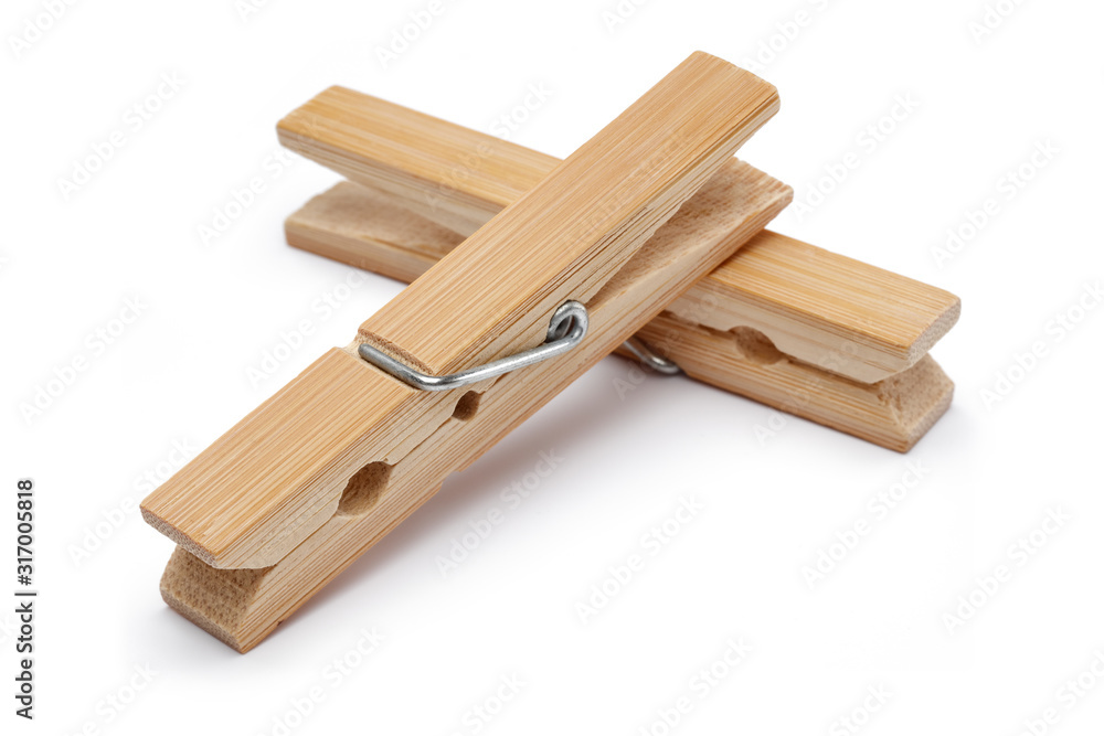 Wooden clothes peg isolated on white Stock Photo | Adobe Stock