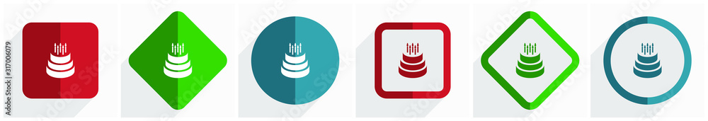 Cake icon set, flat design vector illustration in 6 options for webdesign and mobile applications in eps 10 Cake icon set, flat design vector illustration in 6 options for webdesign and mobile applications in eps 10