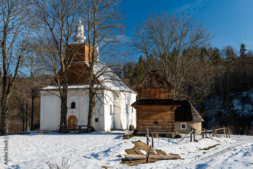  Orthodox Church in Lopienka. Carpathian Mountains and Bieszczady Architecture in Winter