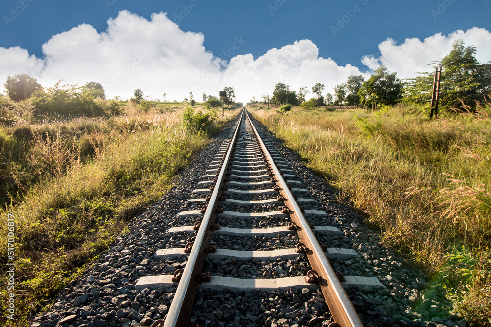 railway track train transport and cloud background