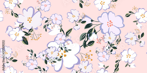 Fototapeta Naklejka Na Ścianę i Meble -  Fashionable cute pattern in nativel flowers. Floral seamless background for textiles, fabrics, covers, wallpapers, print, gift wrapping or any purpose.