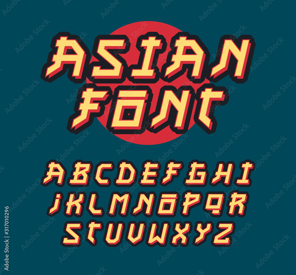 Fototapeta Set of letters in asian style. Vector font element for