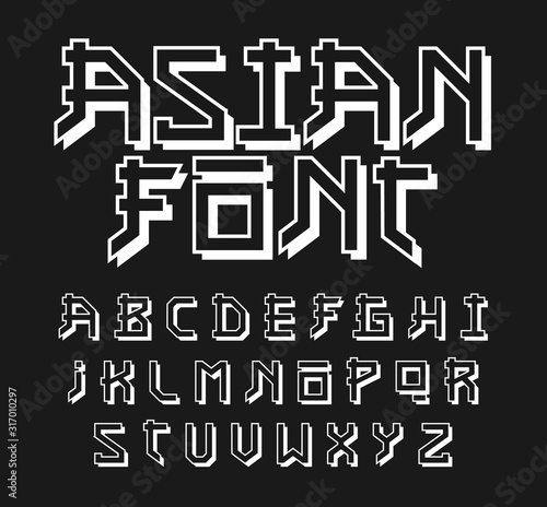 Set of letters in asian style. Vector font element for design. The English alphabet in Japanese culture.